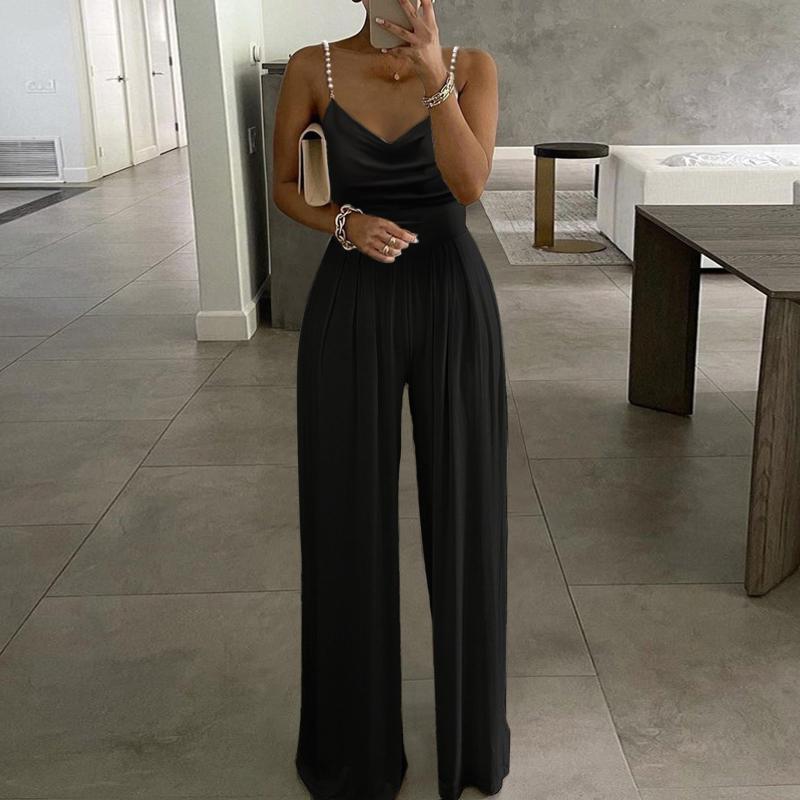 Womens Jumpsuits Rompers Women Long Pants Lady Loose Sexy Soild Pearl Sling Top Wide Leg Bodysuit Female Spring Autumn Jumpsuit AAA Discount for in-st