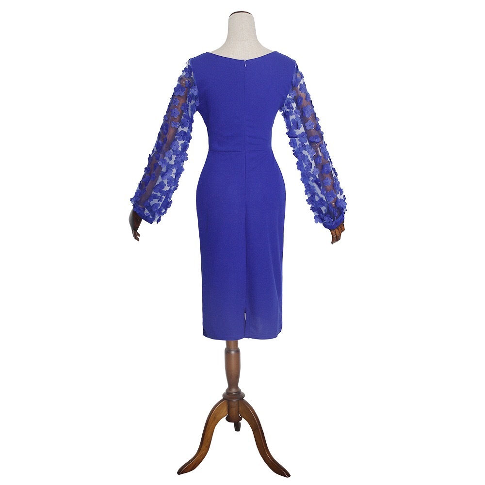 Elegant Black Dress For African Ladies Floral Sleeve See Through High Waist Solid Bodycon Sexy Evening Night Party Midi Dresses 210510