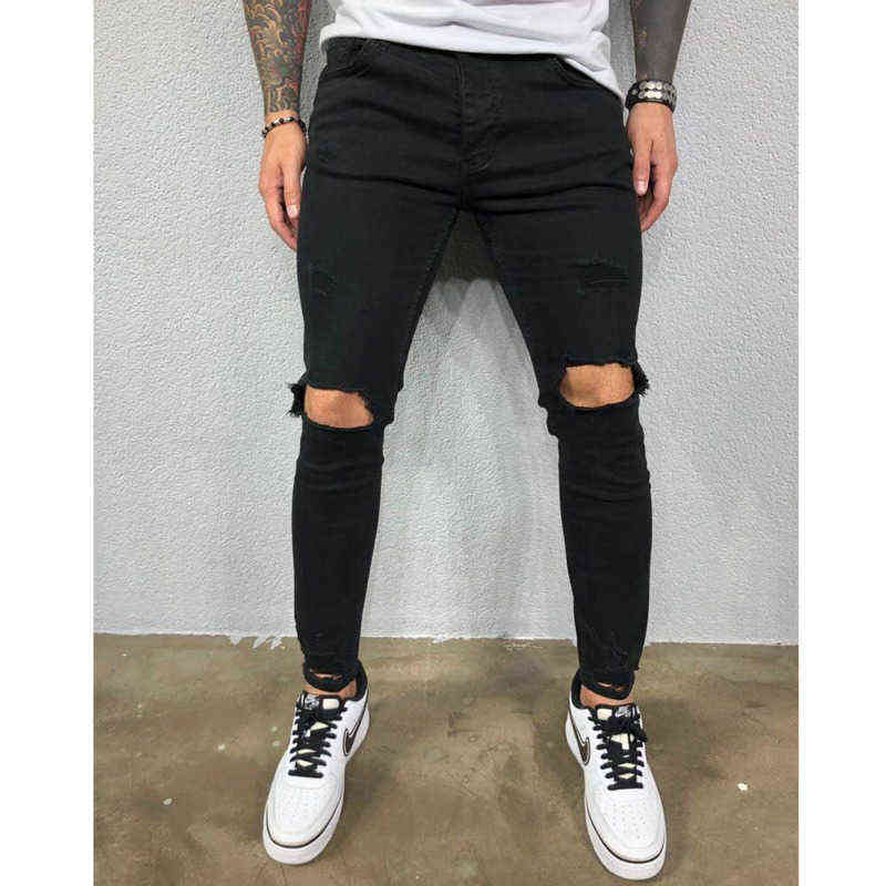 Mens Jeans Black Blue Cool Skinny Ripped Stretch Slim Elastic Denim Pants Large Size For Male Spring Summer Autumn Hip Hop 211120