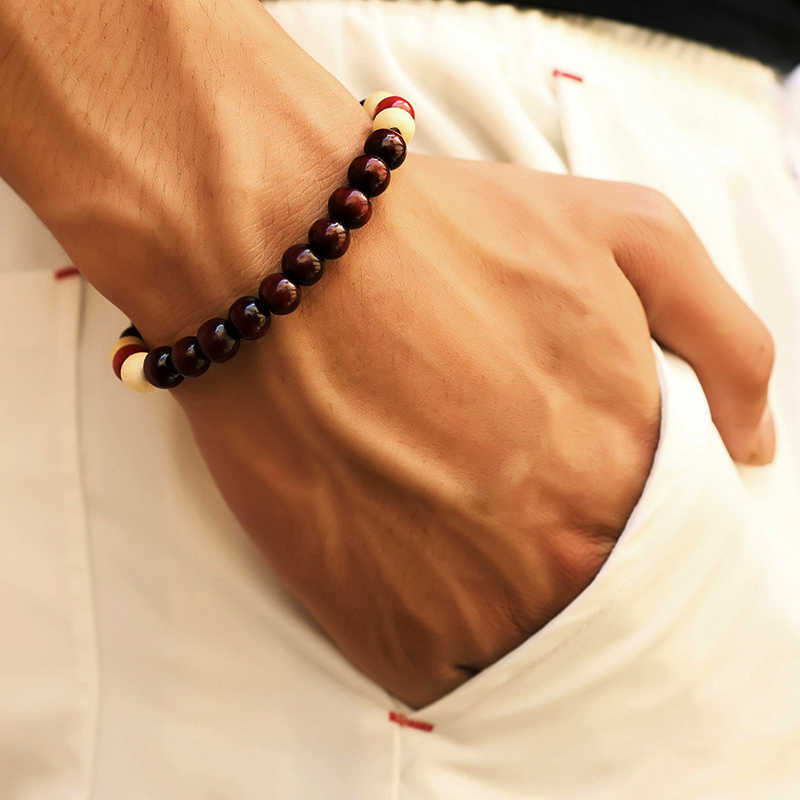 Natural Wooden Buddha Chinese Word Bracelet for Unisex Root Chakra Jewelry & Hip Hop Bead Bracelet Men Women Gift Wholesale