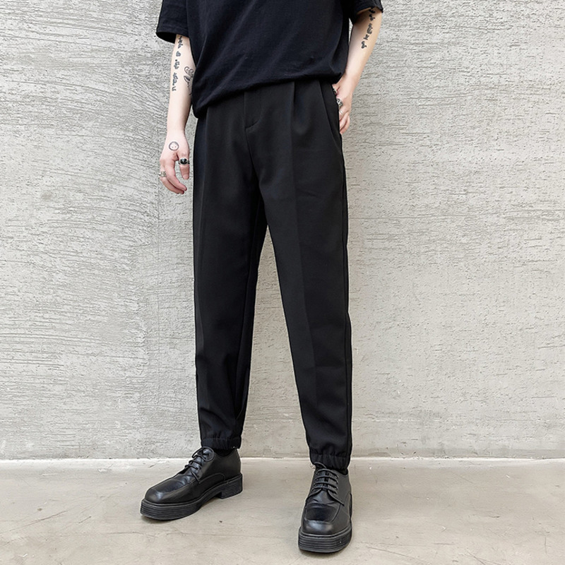 IEFB Summer Black Pencil Pants For Men Korean Trend Slim Fit Casual Ankle-length Pants Side Both Pockets Fold trousers 210524