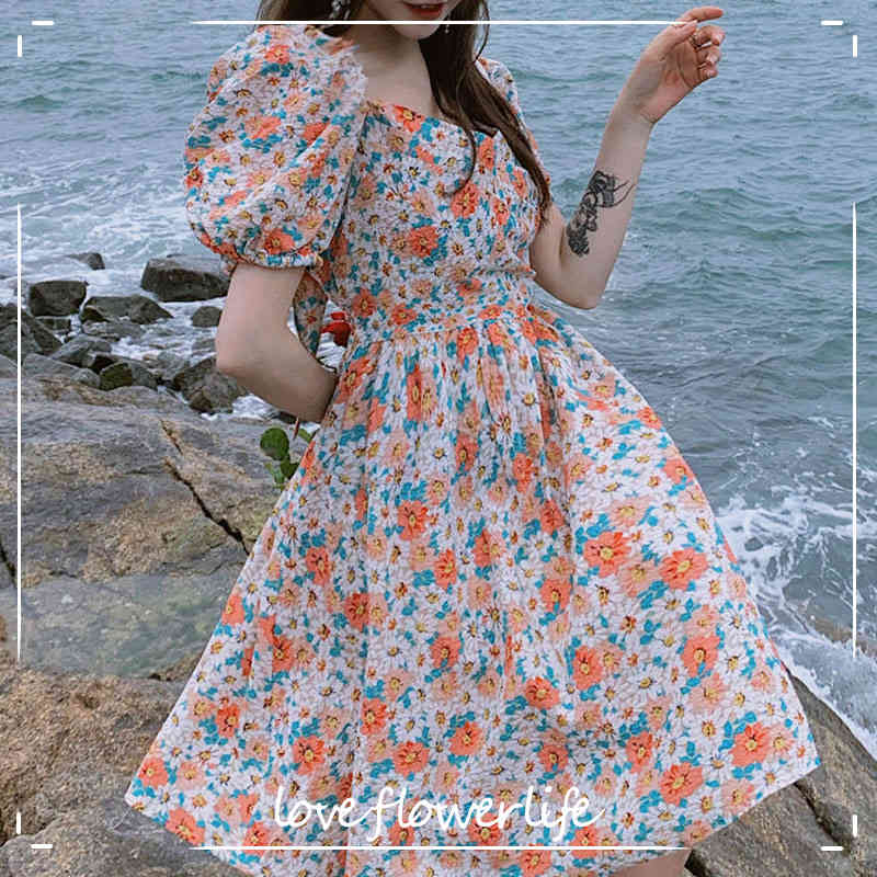 Dress Korean Women Casual Short Sleeve Vingate Floral Dress Female Beach Design Bandage Mini Dress Kawaii Summer 210521, As picture
Dress Korean Women Casual Short Sleeve Vingate Floral Dress Female Beach Design Bandage Mini Dress Kawaii Summer 210521, As picture