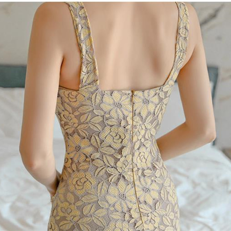 Summer Lace Dress Women OL Elegant Slim Sleeveless V-neck Sexy Office Lady Package Hip Patry Dresses Vestidos 210421