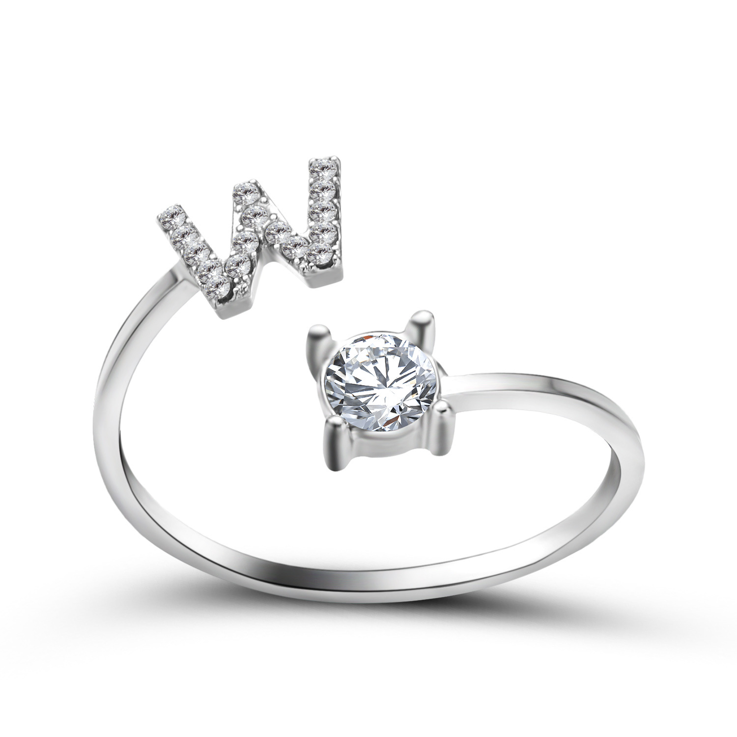 Neutral Silver Color Letters English Capital Initial Ring Opening Adjustable Women Cuff Ring Wedding Jewelry