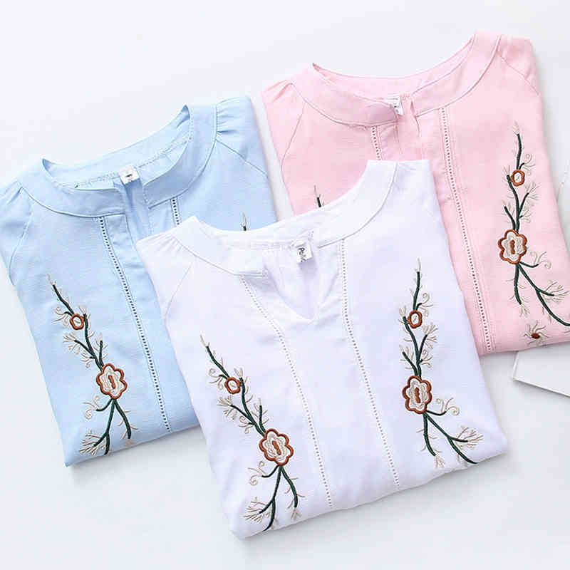 blusas mujer de moda Fashion Long Sleeve V-neck Casual Embroidery Floral Women Clothing Blouses and Shirt 5144 50 210427
