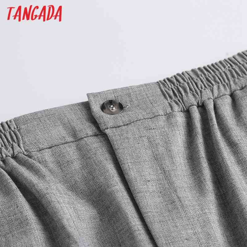 Fashion Women High Quality Suit Trousers Strethy Waist Pockets Buttons Office Lady Pants Pantalon 6D40 210416