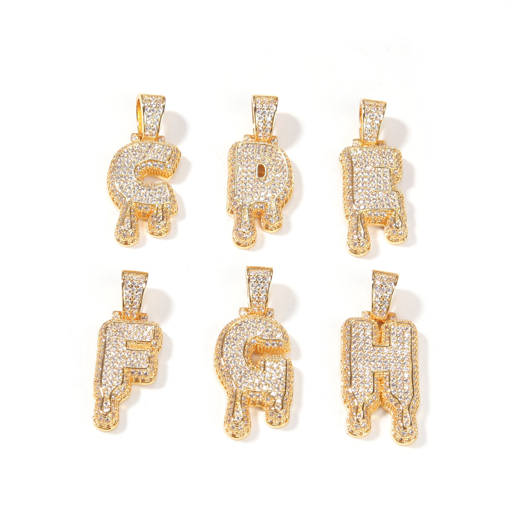 Custom Iced Out Initial Drop Letter Name Pendant Necklace Bling CZ Stone Cubic Zirconia Cursive Charms Jewelry Valentine Christmas Birthday Gift for M