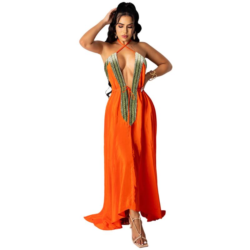 Women's Swimwear 2021 Deep V Neck Satin Bikini Cover-ups Sexy Backless Summer Beach Dress Women Wear Swim Suit Cover Up