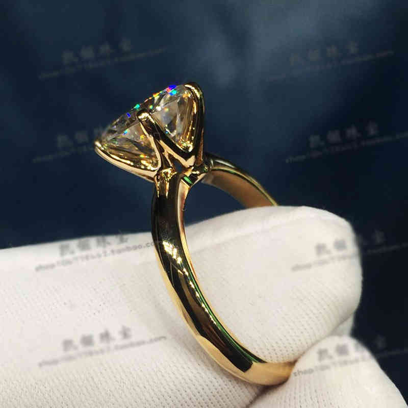 Yanhui Have 18k Rgp Pure Solid Yellow Gold Ring Luxury Round Solitaire 8mm 2 0ct Lab Diamond Wedding Rings for Women Zsr169226p