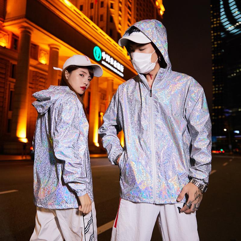 Spring And Autumn Fashion Trend Running Outdoor Sports Hooded Jacket Couple Reflective Men's Top Jackets