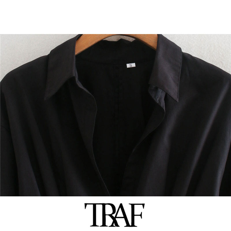 TRAF Women Chic Fashion With Drawstring Tied Pleated Mini Dress Vintage Long Sleeve Back Zipper Female Dresses Mujer 210409