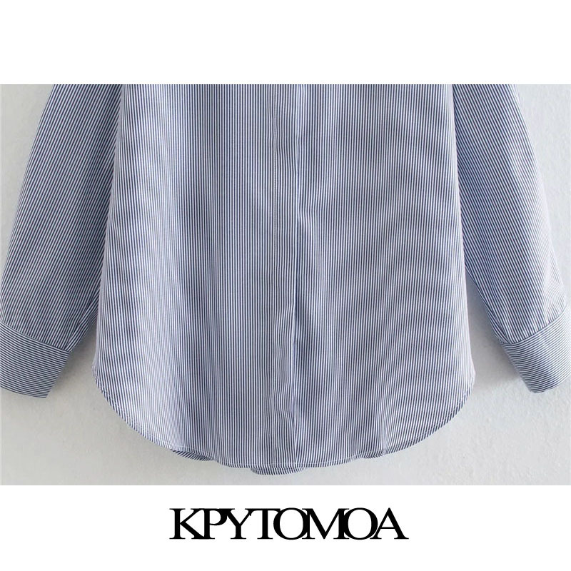 Women Fashion Oversized Side Vents Striped Blouses Long Sleeve Button-up Female Shirts Blusas Chic Tops 210420