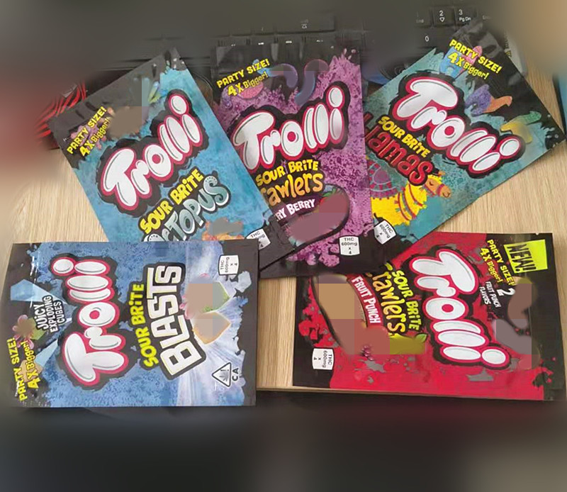 126*200mm trolli mylar bag 5 designs smell proof resealable zipper edibles pacakaging octopus crawlers sour brite
126*200mm trolli mylar bag 5 designs smell proof resealable zipper edibles pacakaging octopus crawlers sour brite