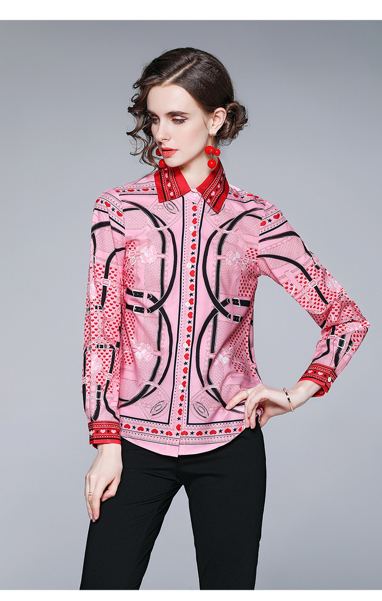 women's blouses & shirts polyester materials contrast colours printing lady lap lapel neck long sleeve spring wear, White
women's blouses & shirts polyester materials contrast colours printing lady lap lapel neck long sleeve spring wear, White