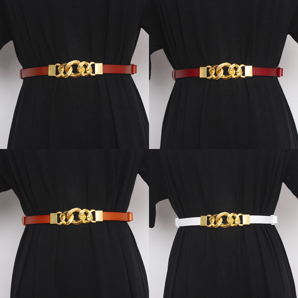 Vintage Gold Link Chains Buckle Waist Belt 2020 Thin Cowskin Strap Belts Jean Pant DrCoat Belt Female Genuine Leather Belts X0803, Black
Vintage Gold Link Chains Buckle Waist Belt 2020 Thin Cowskin Strap Belts Jean Pant DrCoat Belt Female Genuine Leather Belts X0803, Black