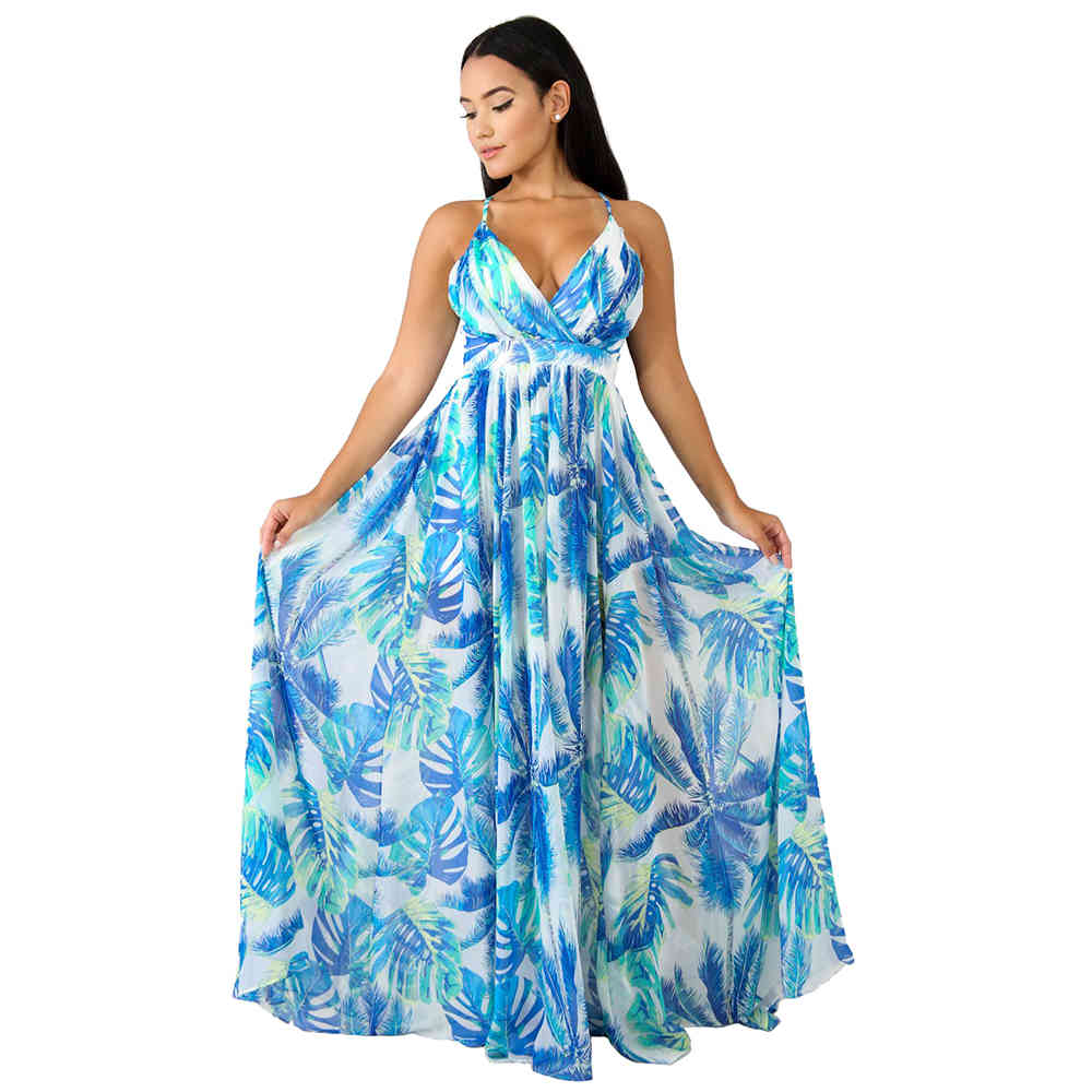 Plus Size Summer Women Long Maxi Dress V-Neck Print Night Club Party Beach Sexy Elegant Street Bohemian Dresses Vestidos GL8212 210409