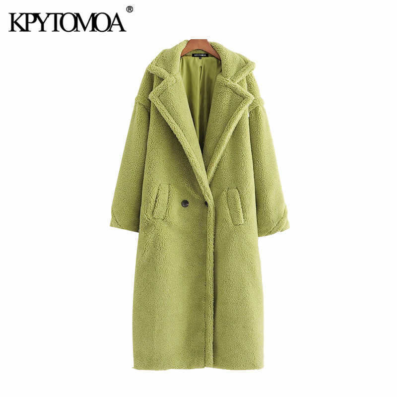 Vintage Stylish Thick Warm Faux Fur Teddy Jacket Coat Women Fashion Long Sleeve Pockets Winter Female Outerwear Chic Tops 211019