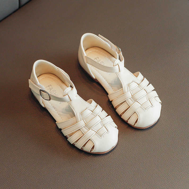 Girls Leather Shoes Kids Cut-outs Woven Style Princess Sweet Soft Sweet Shoes 2021 Spring Children Casual Flats for Toddlers X0703