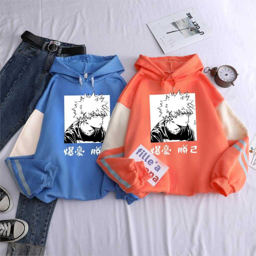 My Hero Academia Katsuki Bakugo Color Matching Hoodies Sweatshirt Harajuku Pullover Anime Printed Clothes Unisex Winter Hoodies Y0804
