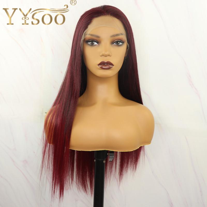 Synthetic Wigs YYsoo 1B/39 Long Silky Straight Futura Japan Heat Resistant T Part For Black Women Glueless Hair Lace Front Wig