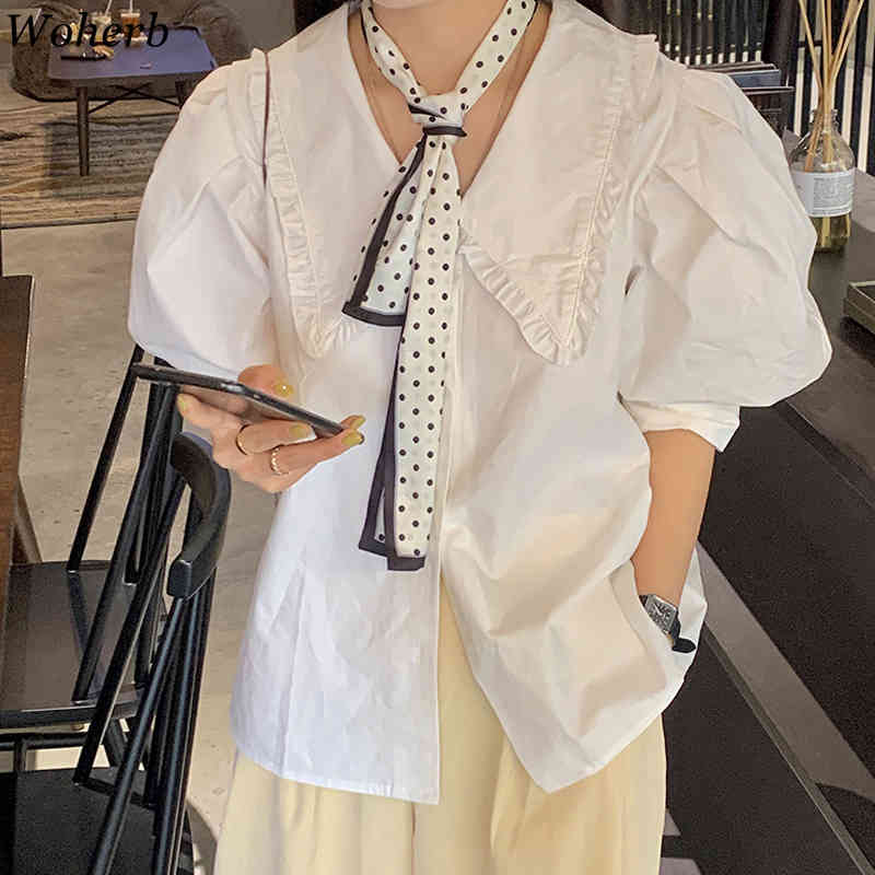 Short Puff Sleeve Vintage Blouse Women Casual Solid Tops Korean Chic Summer Sweet Cute Blusas Elegant Button Shirt 210519