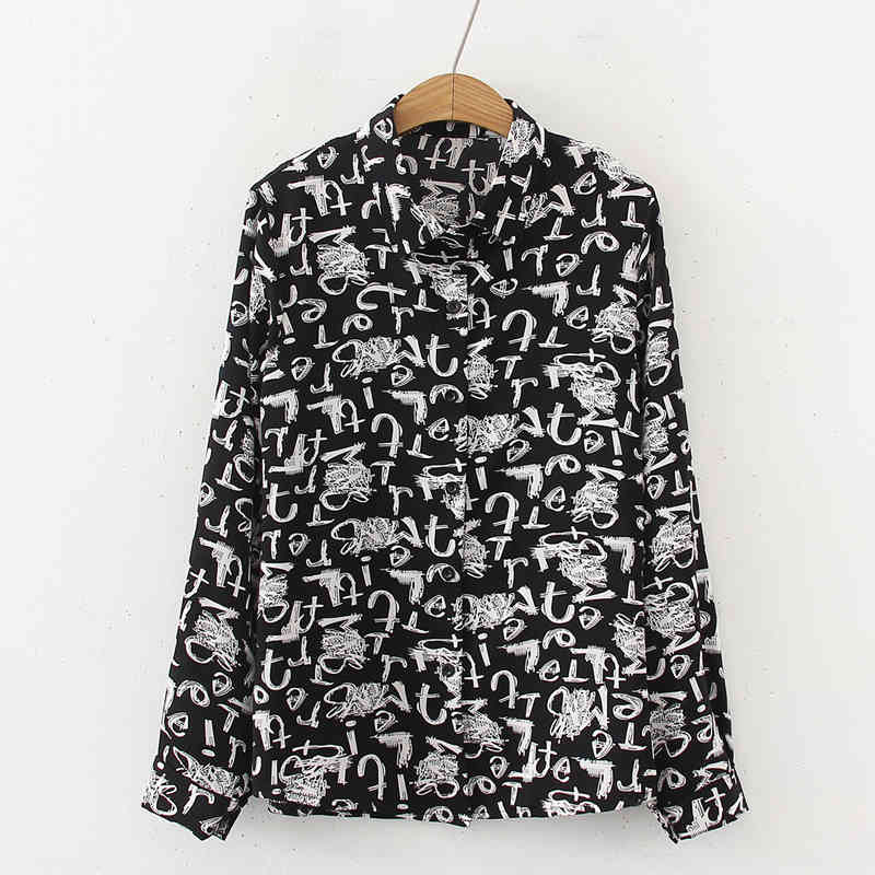 Spring Letter Printed Chiffon Blouse Women's Top Plus Size Streetwear Long Sleeve Cardigan Women Shirts Blusas 8264 50 210508