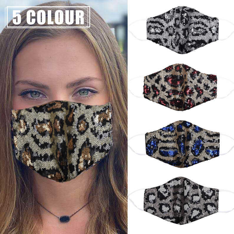 Fashion leopard pattern Sequin ear hanging thin double-layer dust and haze proof personalized shiny women's mask
Fashion leopard pattern Sequin ear hanging thin double-layer dust and haze proof personalized shiny women's mask