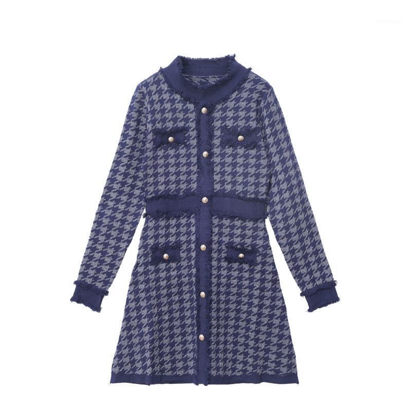 Casual Dresses Spring Fall Houndstooth Tassel Buttons 0-Neck Slim A-Line Temperament Knitted Women Sweater Base Luxury Dress Harajuku, Dark blue
Casual Dresses Spring Fall Houndstooth Tassel Buttons 0-Neck Slim A-Line Temperament Knitted Women Sweater Base Luxury Dress Harajuku, Dark blue