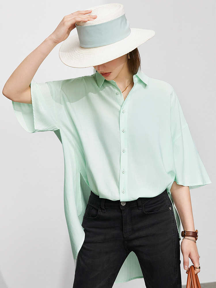 Minimalism Summer Fashion Shirt For Women Offical Lady Solid Flare Sleeve Loose Women's Tops Causal 12140546 210527