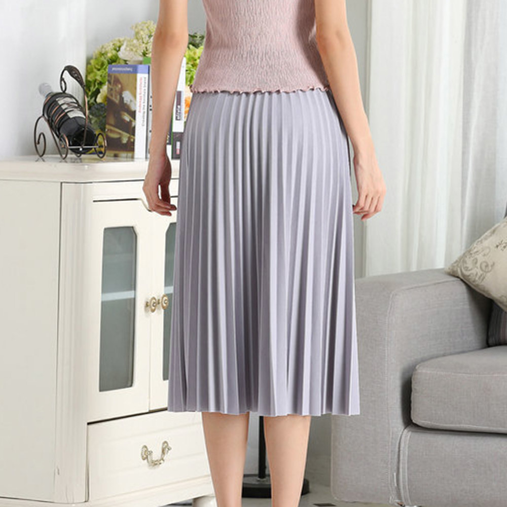 Spring Autumn Fashion Women's High Waist Pleated Solid Color Half Length Elastic Skirt Promotions Lady Black Pink 210428