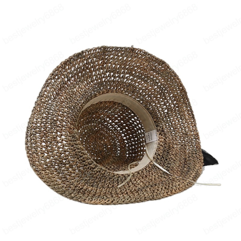 Spring Summer Bucket hat Woman Hand crochet Hats Fashion Women Beach Sun Cap Floppy Foldable Wide-brimmed Straw Hat