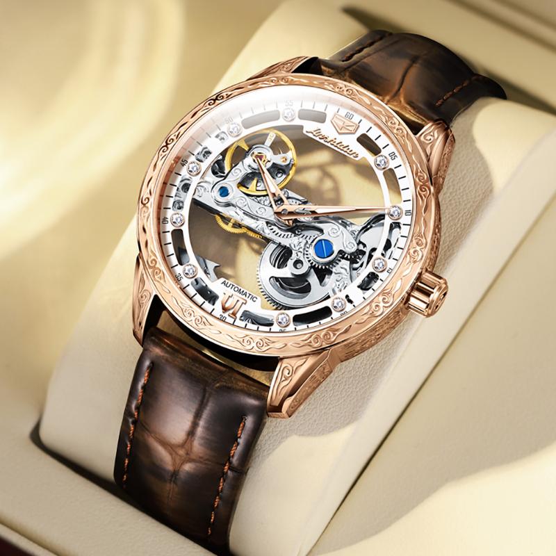 Wristwatches JSDUN Business Leather Strap Men Automatic Mechanical Wrist Watch Skeleton Retro For Male Relogio Masculino, Silver
Wristwatches JSDUN Business Leather Strap Men Automatic Mechanical Wrist Watch Skeleton Retro For Male Relogio Masculino, Silver