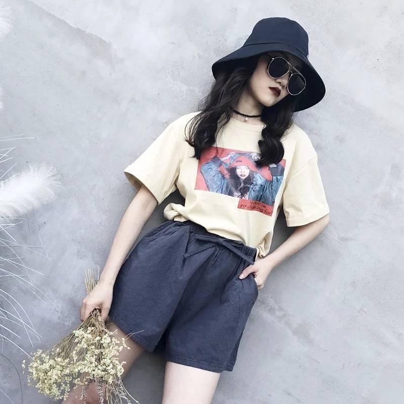 Women Summer Wide Leg Shorts Female Loose Cotton Solid Bow Candy Color Casual Elastic Waist Student Bottom Women's