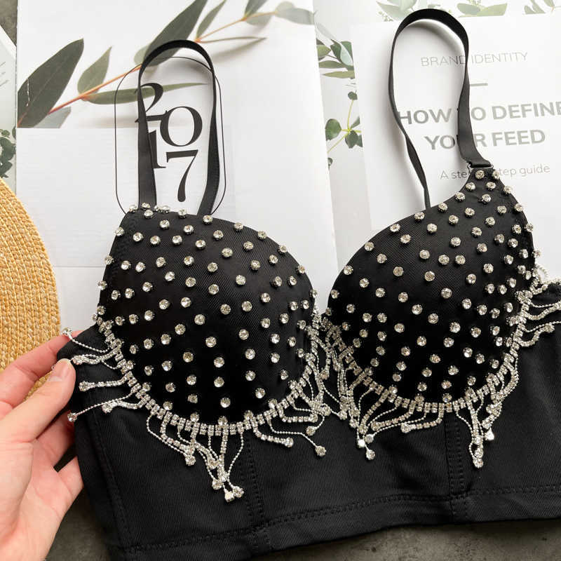 Tassels Night Out Club Busiter Crop Top Black White Push up Bralette Summer Fashion Wear Corset Bustier Bra 210603