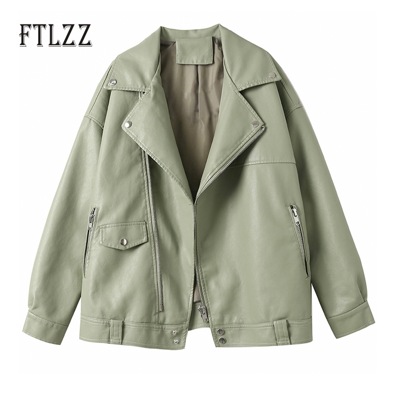 Pvc Jacket Women Big Size Loose Leather Coat Autumn Turn Down Collar Zipper Outwear Ladies Biker Moto Puffer 210602
Pvc Jacket Women Big Size Loose Leather Coat Autumn Turn Down Collar Zipper Outwear Ladies Biker Moto Puffer 210602