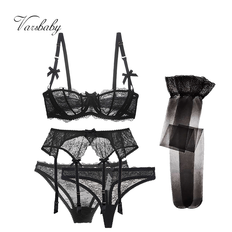 Varsbaby sexy lace 5 pcs bras+garters+panties+thongs+stoings underwear bla/pink /white plus size bra set, Black
Varsbaby sexy lace 5 pcs bras+garters+panties+thongs+stoings underwear bla/pink /white plus size bra set, Black