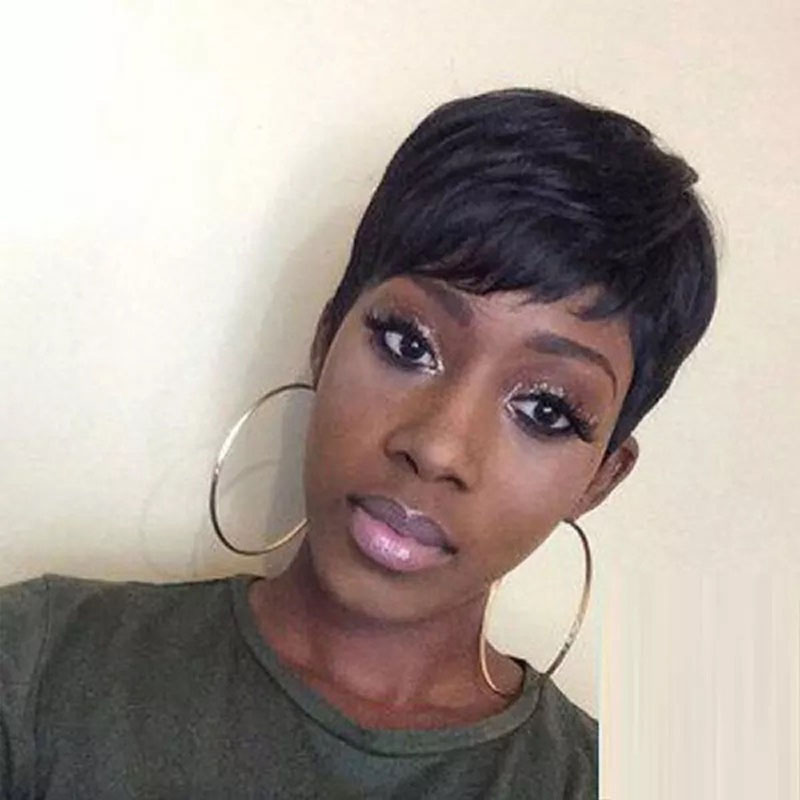 Free shipping Pixie Cut Short Human Wigs Wave Wavy 180Density Full Lace Front Wig Glueless Black Color 100% Peruvian Remy Hair for Women