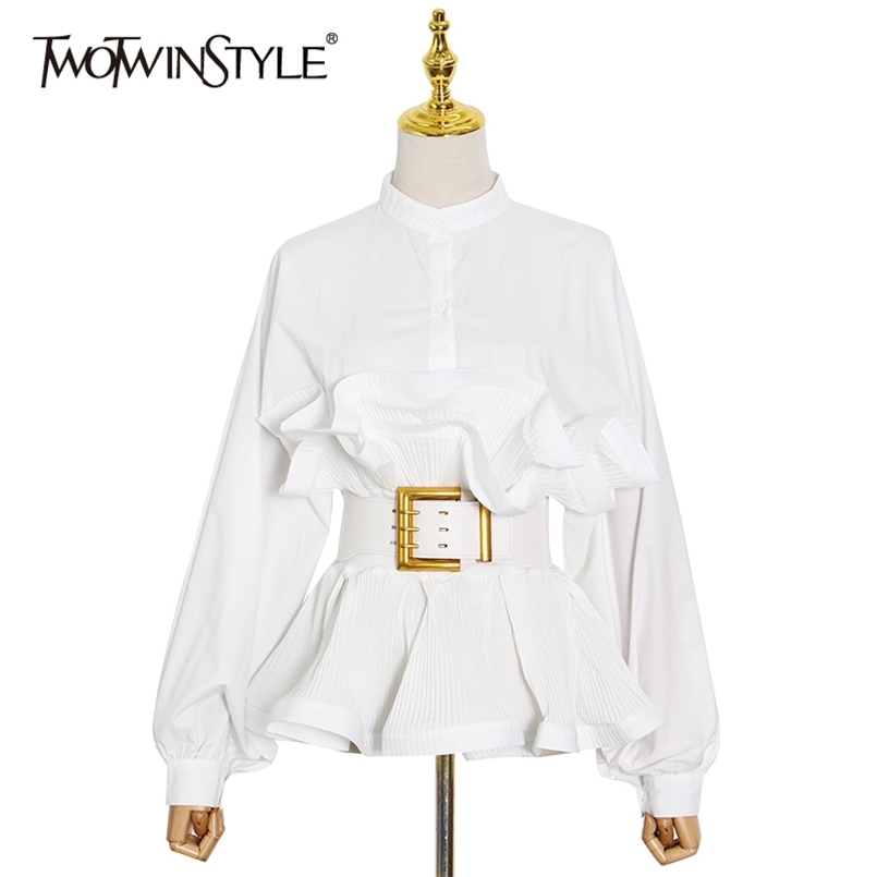 Elegant Patchwork Ruffle Sashes Blouse For Women Stand Collar Long Sleeve Korean Tunic Female Fashion 210524, Green
Elegant Patchwork Ruffle Sashes Blouse For Women Stand Collar Long Sleeve Korean Tunic Female Fashion 210524, Green