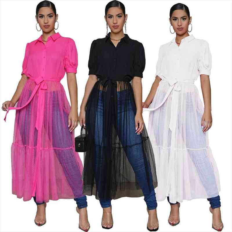 casual sheer mesh patchwork maxi women dress turn down collar short puff sleeve blouse shirt tie long fashion, Black;gray
casual sheer mesh patchwork maxi women dress turn down collar short puff sleeve blouse shirt tie long fashion, Black;gray