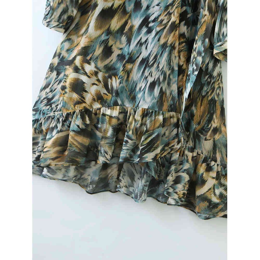 New Women Dress Tie-dye Printed Crossover V-neck sashes Long Sleeves Dress elegant Femme Robe Ropa Mujer Vestidos 210409