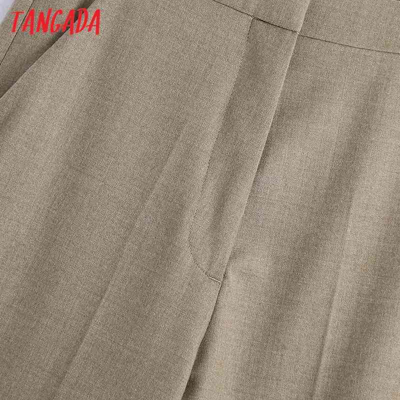 Women Khaki Suit Pants Vintage High Waist Zipper Fly Female Causal Trousers Mujer BE387 210416