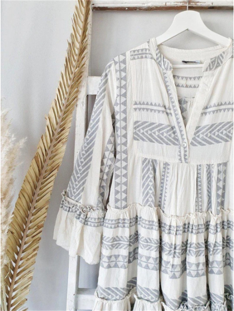 Women Dress Sexy Long Print Maxi V Neck Flare Sleeve Bohemia es Loose Casual Plus Size Summer Beach es 210524