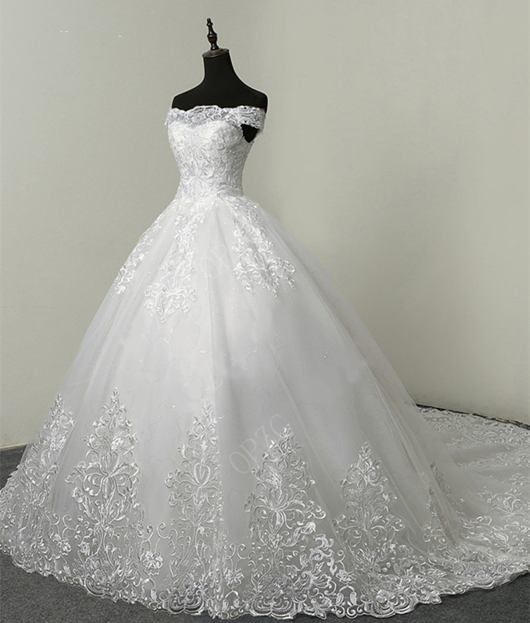 Vintage Lace Ball Gown Wedding Dresses Appliques Short Sleeve Court Train Long Bridal Formal Wear Plus Size Bride Dress Ivory White Tulle