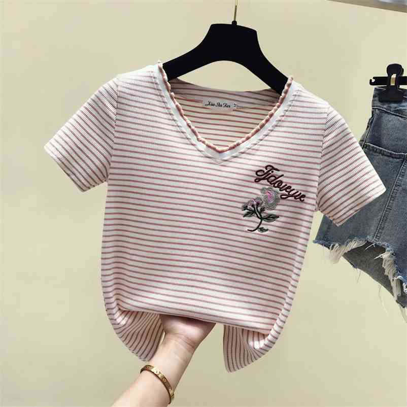 Summer Fashion Women Casual V Neck Stripe Short Sleeves T-Shirt Female Pullover Tee Tops A1419 210519, Beige
Summer Fashion Women Casual V Neck Stripe Short Sleeves T-Shirt Female Pullover Tee Tops A1419 210519, Beige
