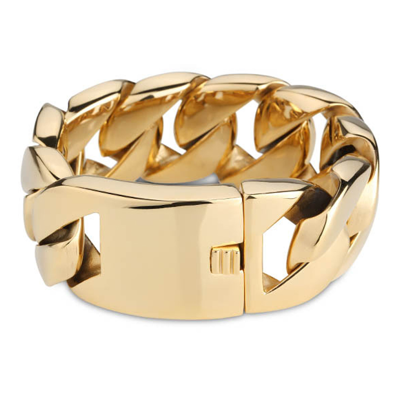 Big Heavy Hip Hop Punk Rock Chain Bracelet 26mm 32mm Wide Gold Titanium Stainless Steel Cuban Link Chains Bangle Bracelets Wristband Miami Jewelry Gif