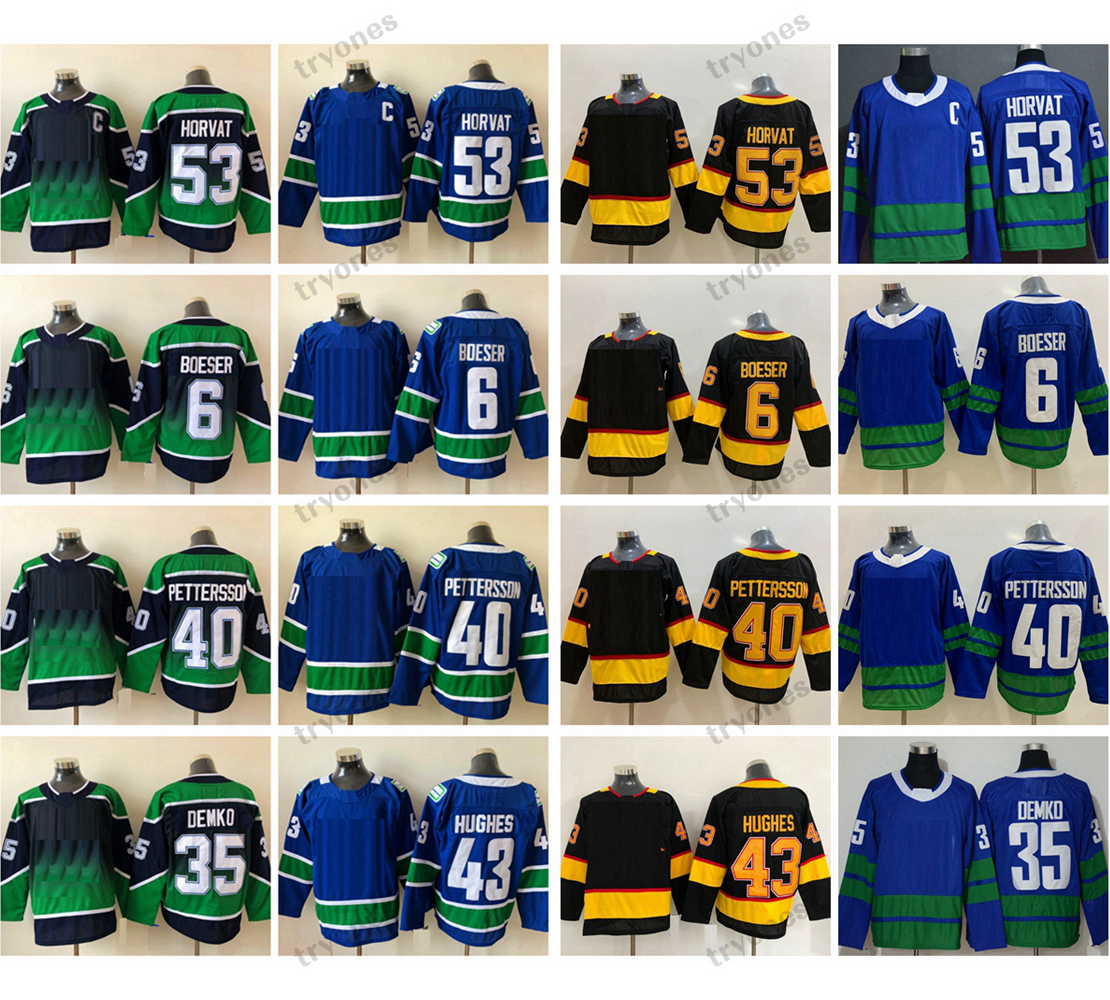 2021 Reverse Retro Hockey Jerseys Green Home 53 Bo Horvat (C) 6 Brock Boeser 40 Elias Pettersson 43 Quinn Hughes 35 Thatcher Demko 50TH Black Shirts Mens S, Black 6
2021 Reverse Retro Hockey Jerseys Green Home 53 Bo Horvat (C) 6 Brock Boeser 40 Elias Pettersson 43 Quinn Hughes 35 Thatcher Demko 50TH Black Shirts Mens S, Black 6