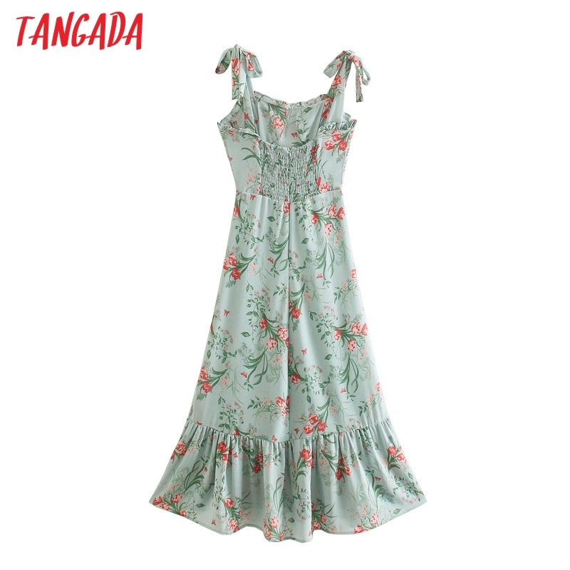 Summer Fashion Women Floral Print Chiffon Arrival Bow Strap Ladies Long Dress Vestidos 3D10 210416