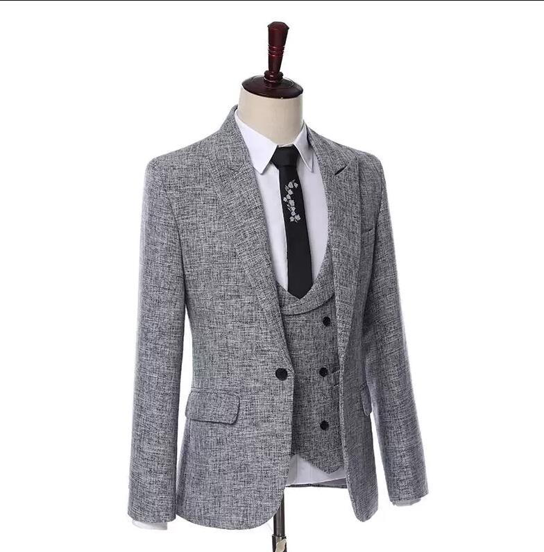 Three-Pieces Grey Business Casual Single Breasted Men tuxedo Suits Slim Fit Groom Banquet Suit