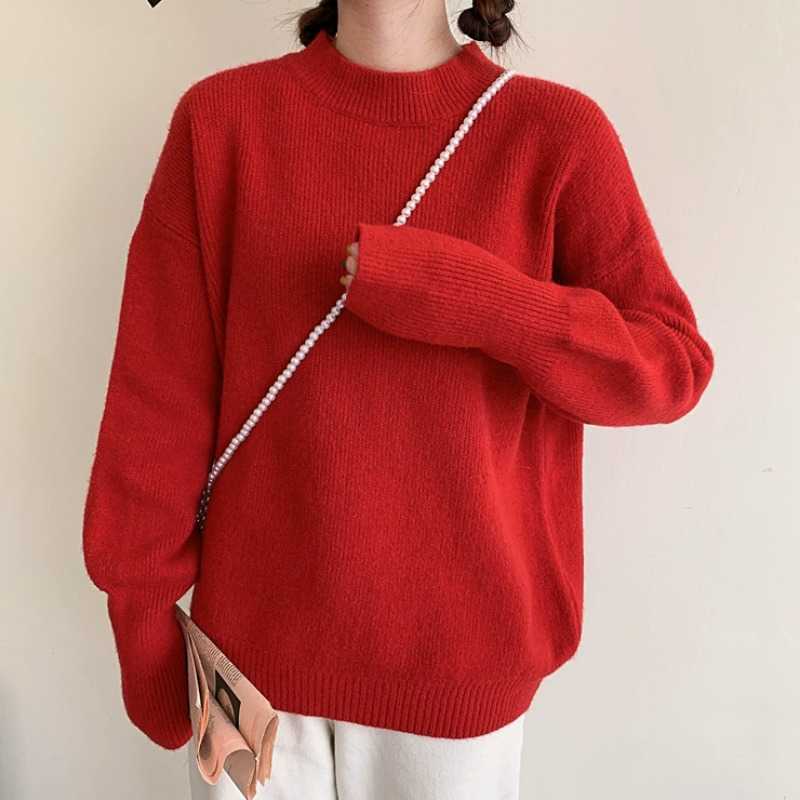 LY VAREY LIN Autumn Winter Women Knitted Warm Red Pullover Sweaters Solid Sweet Loose Elegant Office Lady Casual Tops 210526
LY VAREY LIN Autumn Winter Women Knitted Warm Red Pullover Sweaters Solid Sweet Loose Elegant Office Lady Casual Tops 210526