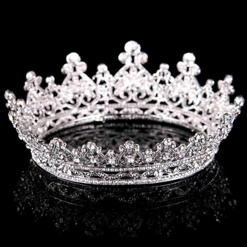 Wedding Hair Jewelry Accessories Bridal Silver Full Circle Rhinestone Crown Princess Dress European